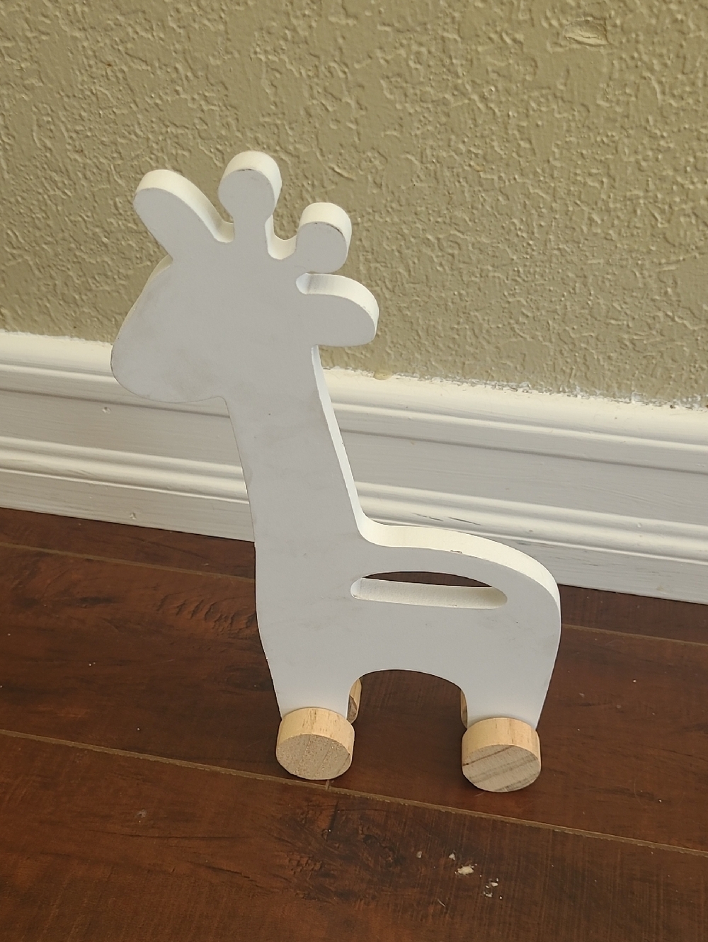 Wooden Giraffe Toy - White with Natural Wood Wheels
